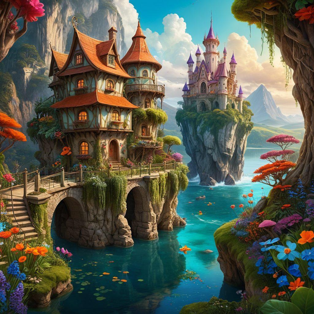 An enchanting scene blending artistic fantasy and provocative visuals inspired by hentai, featuring a beautifully illustrated fantasy landscape filled with whimsical characters, ethereal creatures, and vivid colors, showcasing unique storytelling elements such as surreal architecture and dreamlike environments. The composition should evoke intrigue and imagination, inviting viewers to explore the depths of this artistic genre. super-realistic. vibrant colors. fantasy art.